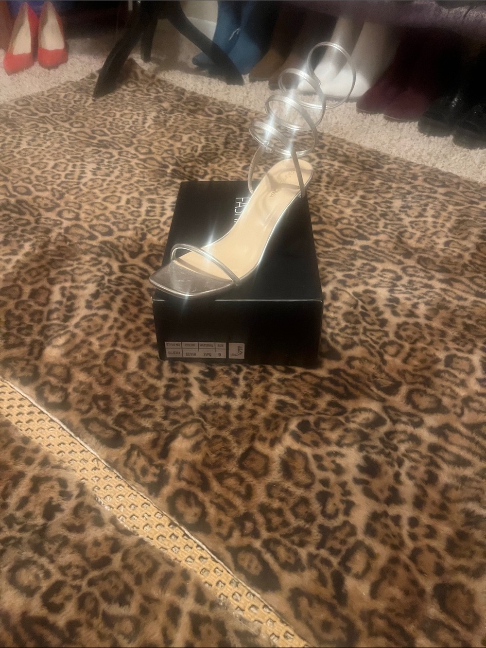 Spiral-Strap Metallic Silver High Heel Sandals